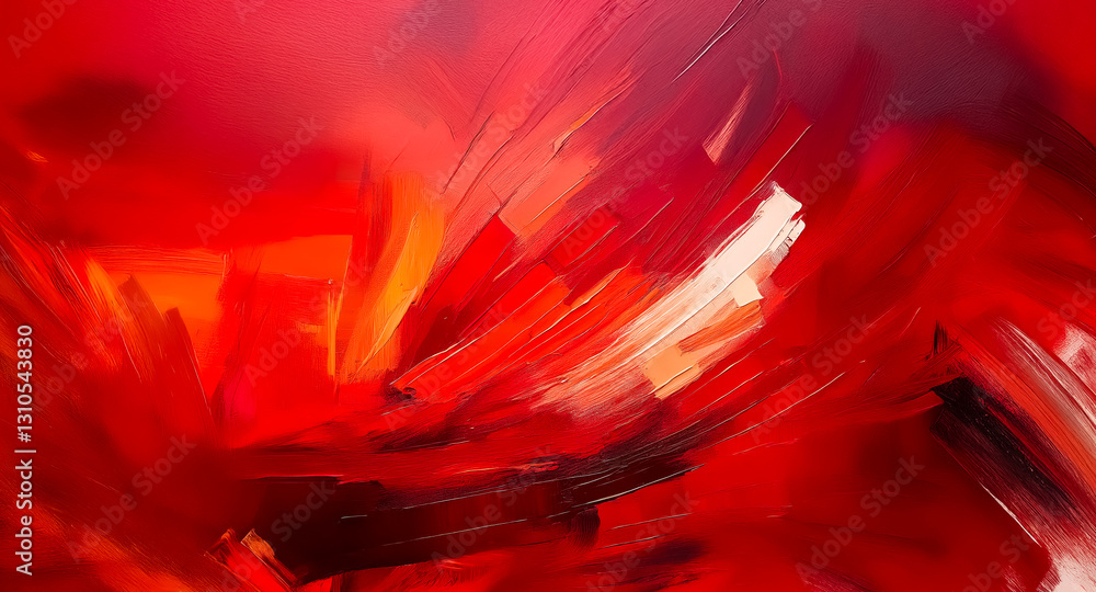 Poster vibrant abstract art featuring dynamic brushstrokes in shades of red and orange. energetic painted t