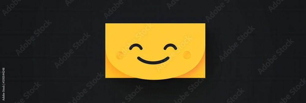 Poster bright yellow minimalist smiling face icon designed with flat style, evoking happiness and positivit