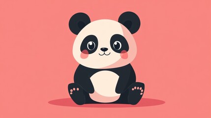 Obraz premium An adorable cartoon panda bear is sitting on a pink background
