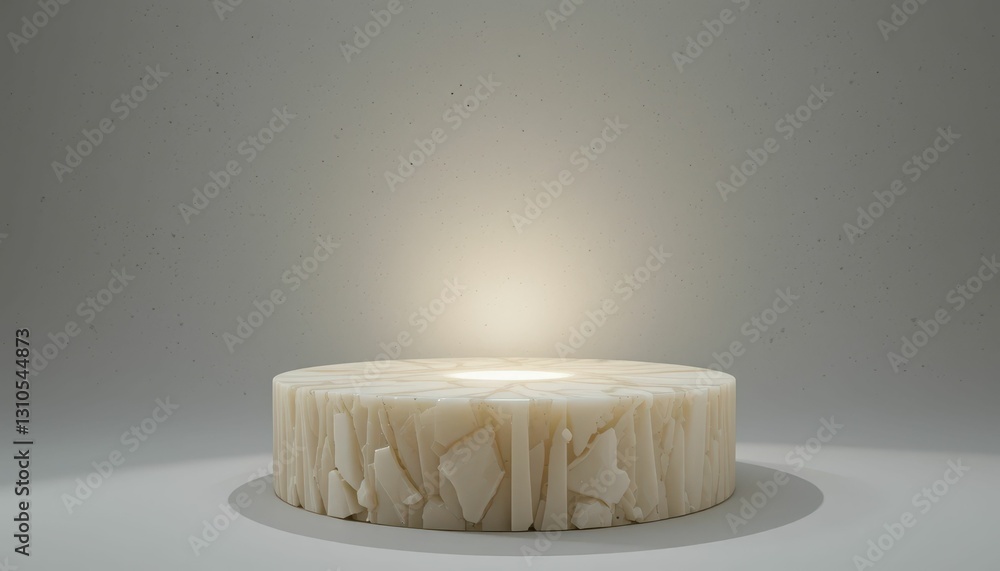 Poster white circular platform with textured surface and soft glow