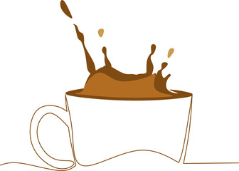 cup of coffee with splash continious line drawing vector,coffe splash in the cup continuous line drawing vector,cup with coffe splash outline drawing vector 