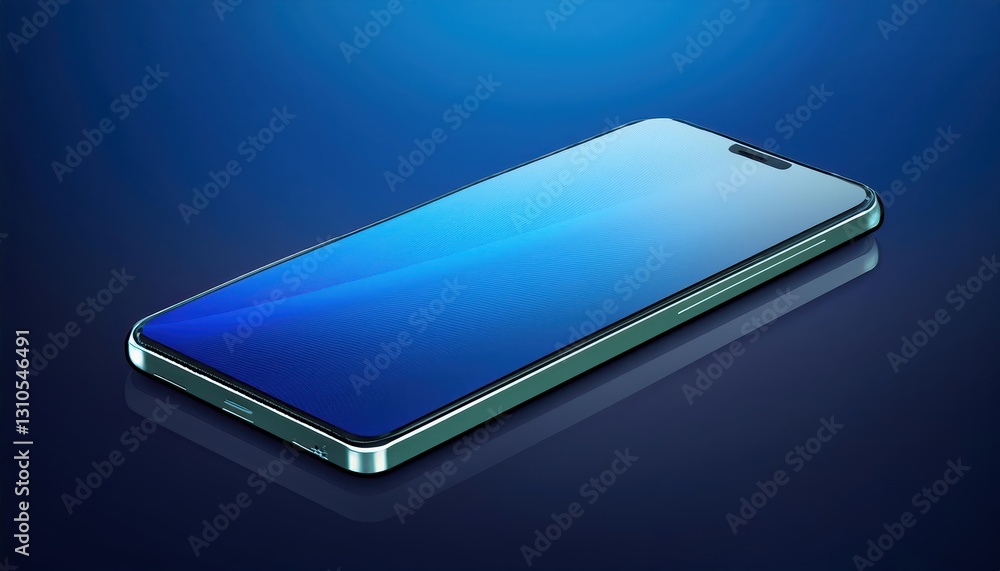 Poster perspective shot of a smartphone on a dark blue surface or table at twilight, capturing an elegant a