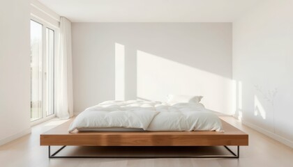 Modern Minimalist Bedroom with Light Natural Wood Platform Bed