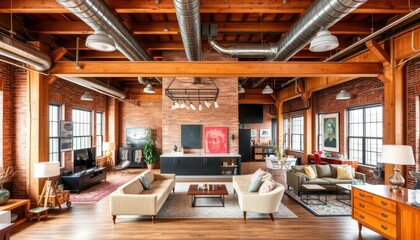 Modern industrial loft interior design with natural light and decor