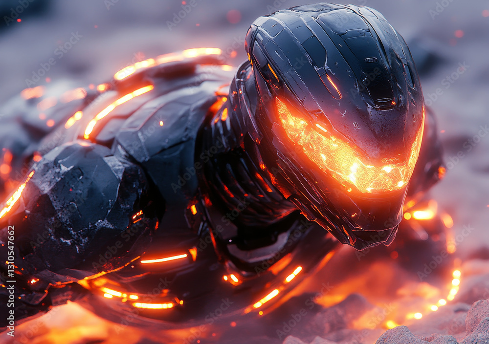 Poster high tech robot with glowing armor, showcasing advanced design and movement