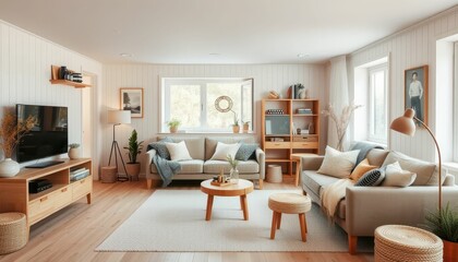 Cozy Minimalist Living Room with Natural Light and Neutral Tones