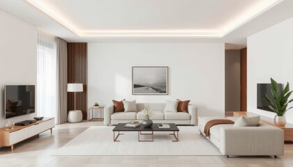 Fototapeta premium Modern and Minimalist Living Room Interior with Elegant Decor