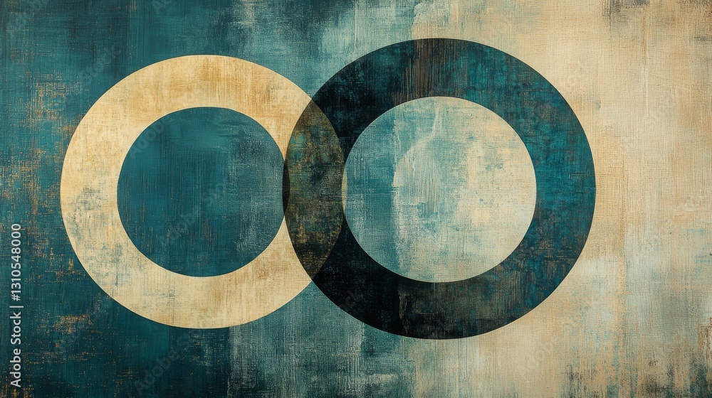Poster two intersecting circles painted on a textured teal background