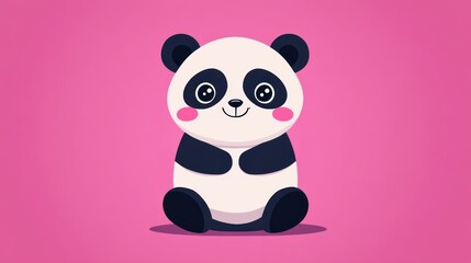 Obraz premium A cute cartoon panda illustration sitting on a pink background