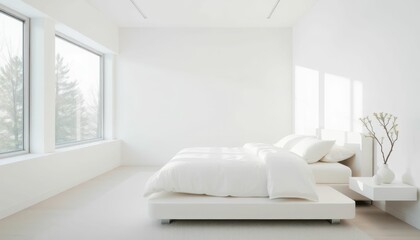 Minimalist Bedroom Design with White Decor and Natural Light