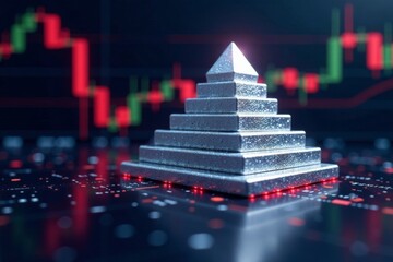 Modern trading screen with silver pyramid formation, trading, screens