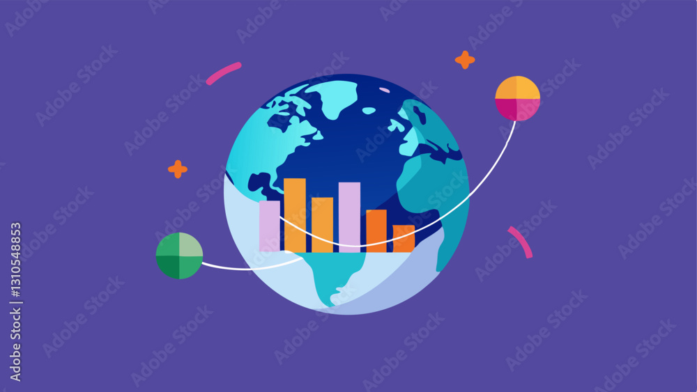 Aufkleber realtime market analysis a globe spinning with segments showing realtime stock data and analytics sy