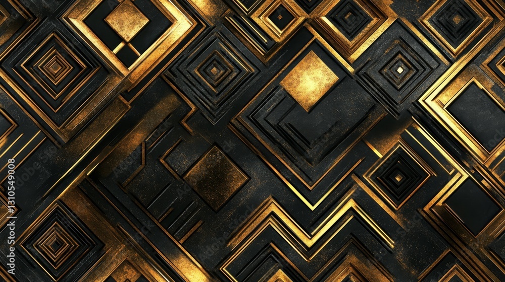 Poster abstract golden and black geometric shapes creating a visual texture