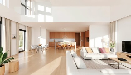Modern Bright Living Room with Open Floor Plan and Cozy Decor