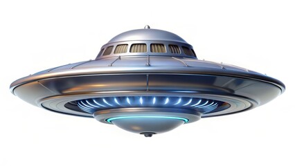 Classic Flying Saucer Spaceship on White Background