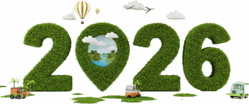 2026 Green Grass Year Number Eco Friendly Sustainable Travel Concept Illustration
