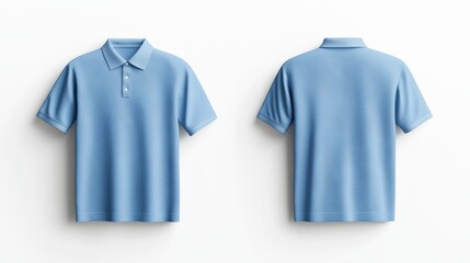 A front and back view of a plain Sky blue polo shirts, displayed front and back