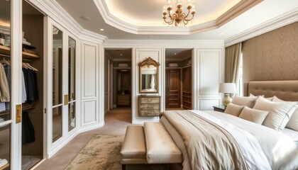 Elegant and Luxurious Bedroom Interior with Stylish Decor and Lighting
