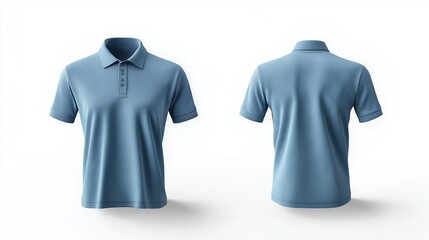 A front and back view of a plain Sky blue polo shirts, displayed front and back