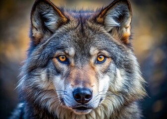 Fototapeta premium Intense Grey Wolf Gaze: Macro Wildlife Photography