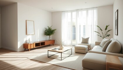 Fototapeta premium Bright and Airy Modern Living Room with Minimalist Decor