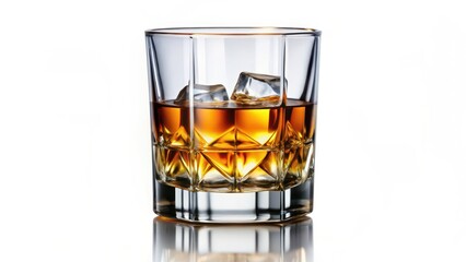 Whiskey, Ice, Rocks Glass, White Background