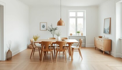 Modern Minimalist Dining Room with Natural Light and Wood Decor