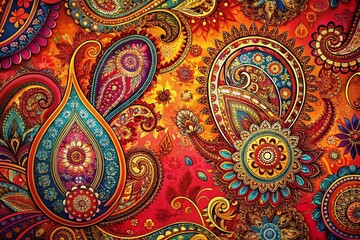 Naklejka premium Intricate Paisley Pattern Background: Elegant Design with Copy Space for Text or Logo