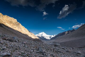 The north face of Mount Everest seen from Rongbuk monastery