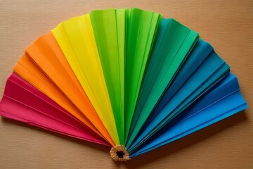 Colorful Rainbow Paper Fan Displaying Spectrum of Hues
