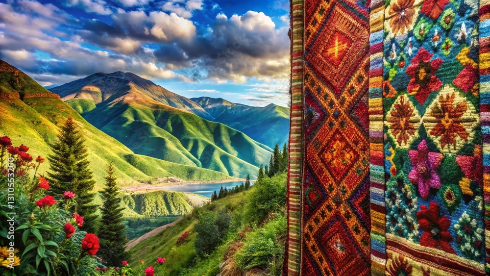 Poster intricate woven tapestry background with copy space - left-aligned design