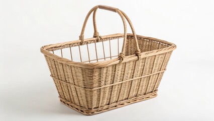 Obraz premium Wicker Shopping Basket on White Background