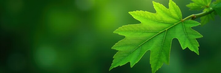 Single oak leaf, rich green hue, serrated edges visible , graphic, summer, foliage