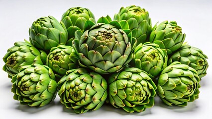 Fototapeta premium Isolated Amazing Artichokes: Vibrant Green Vegetables on White Background - High-Resolution Stock Photo