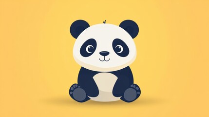 Naklejka premium A cute cartoon panda bear sitting on a yellow background