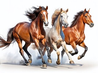 Isolated Galloping Horses: Dynamic Herd on White Background - Stock Photo