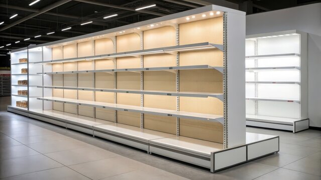 Empty Retail Shelves on White Background