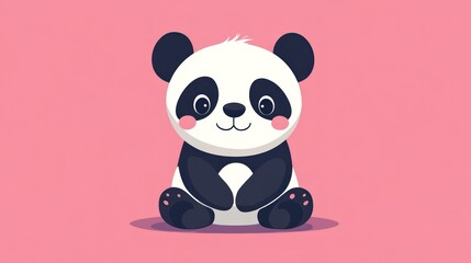 Naklejka premium A cute panda bear is sitting on a pink background