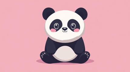 Obraz premium An adorable cartoon panda bear is sitting on a pink background