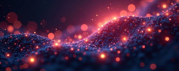 Obraz premium Intricate web of luminous particles, forming abstract shapes, artificial, geometric