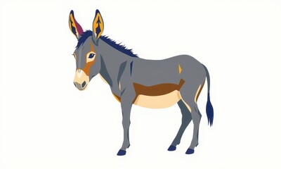 Obraz premium A stylized illustration of a donkey standing in a side profile, featuring abstract color accents on a plain white background for artistic emphasis
