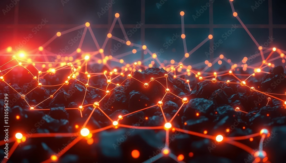 Poster futuristic abstract network of glowing nodes on dark surface