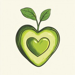 Fototapeta premium Handmade avocado logo featuring heart shaped seed in a fresh green organic style