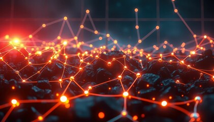 Futuristic Abstract Network of Glowing Nodes on Dark Surface