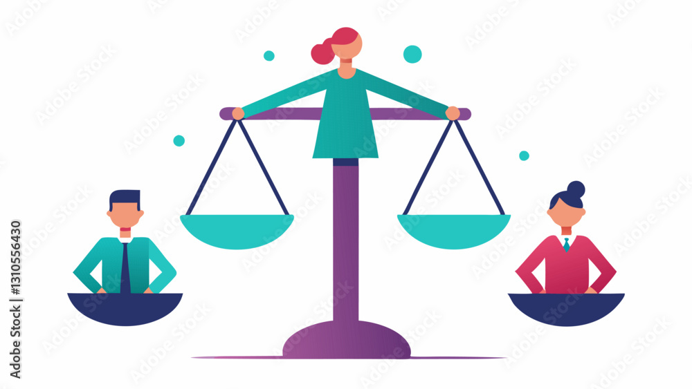 Poster public perception and trust a scale balancing trust and doubt with a group of employees on one side 