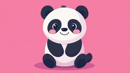 Naklejka premium A cute cartoon panda sits with a pink background smiling happily