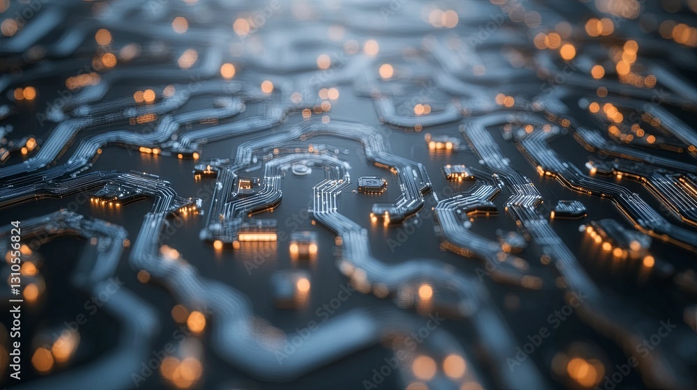 Wall mural abstract circuit board design showing complex interconnections