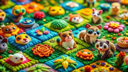 Joyful Animal Patchwork: Miniature Cell Structure, Tilt-Shift Photography