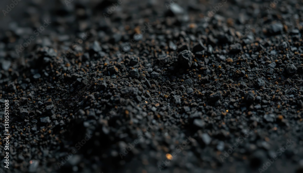 Poster Close-Up View of Dark Granular Material on a Textured Background