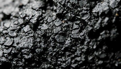 Close-Up View of Textured Black Charcoal Surface with Detail